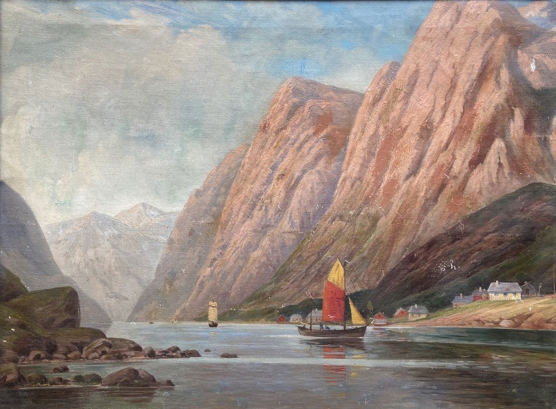 KARL KAUFFMANN (1843-1905, Germany) Seascape: Oil on canvas 17 1/2 x 23 3/4 in., 22 1/4 x 28 1/4 in. (framed).Karl Kaufmann started his artistic education at the Academy of Vienna. He subsequently traveled through European countries, such as Norw