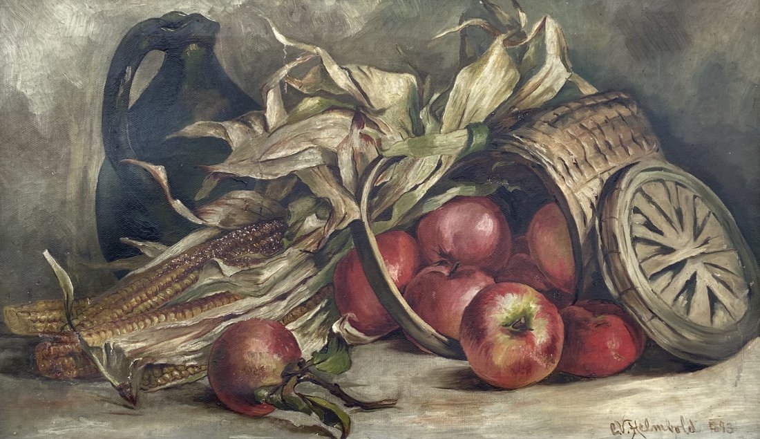 CV HELMBOLD American Still Life 1893: Oil on canvas 12 x 24 in., 19 x 31 in. (framed)