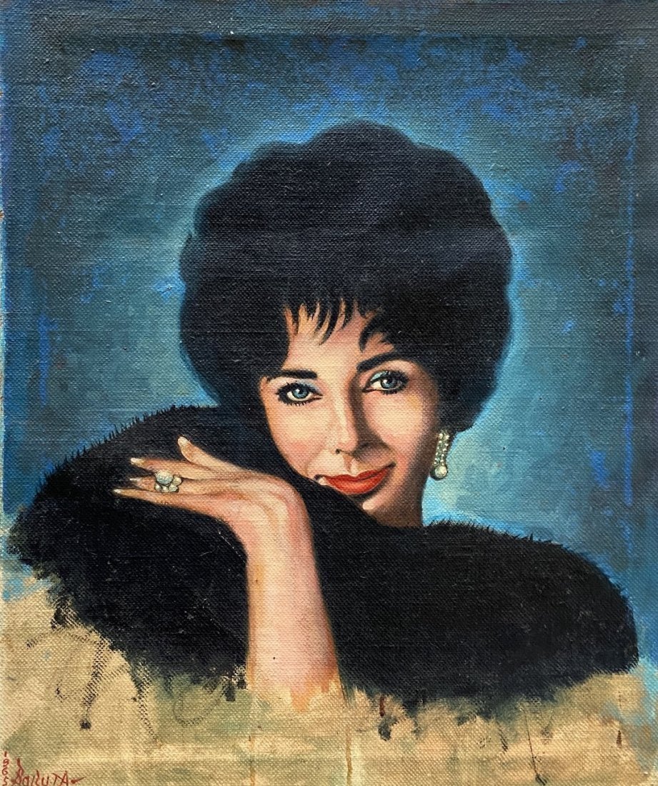 Period Portrait Of Elizabeth Taylor 1965, Signed: Signed Boruta 1965. Oil on burlap 25 x 30 in. We also have a nice period portrait of Ginger Rogers in this sale (see lot 26)