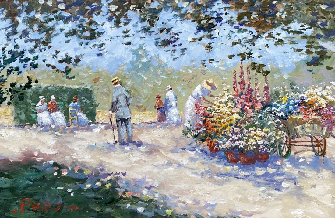 French Impressionist Flower Market Scene, Signed (1 of 4)