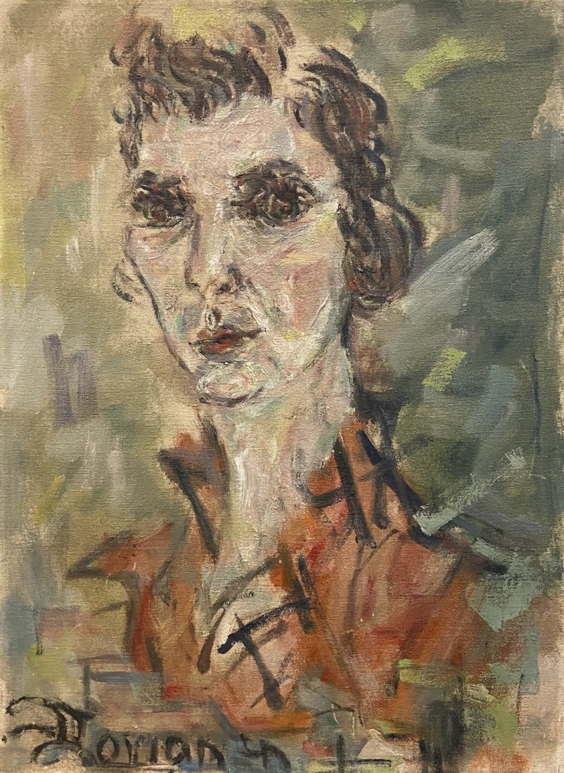 PIERRE DORIAN (b. 1914, French) Modernist Portrait: Oil on canvas 15 1/2 x 21 in.