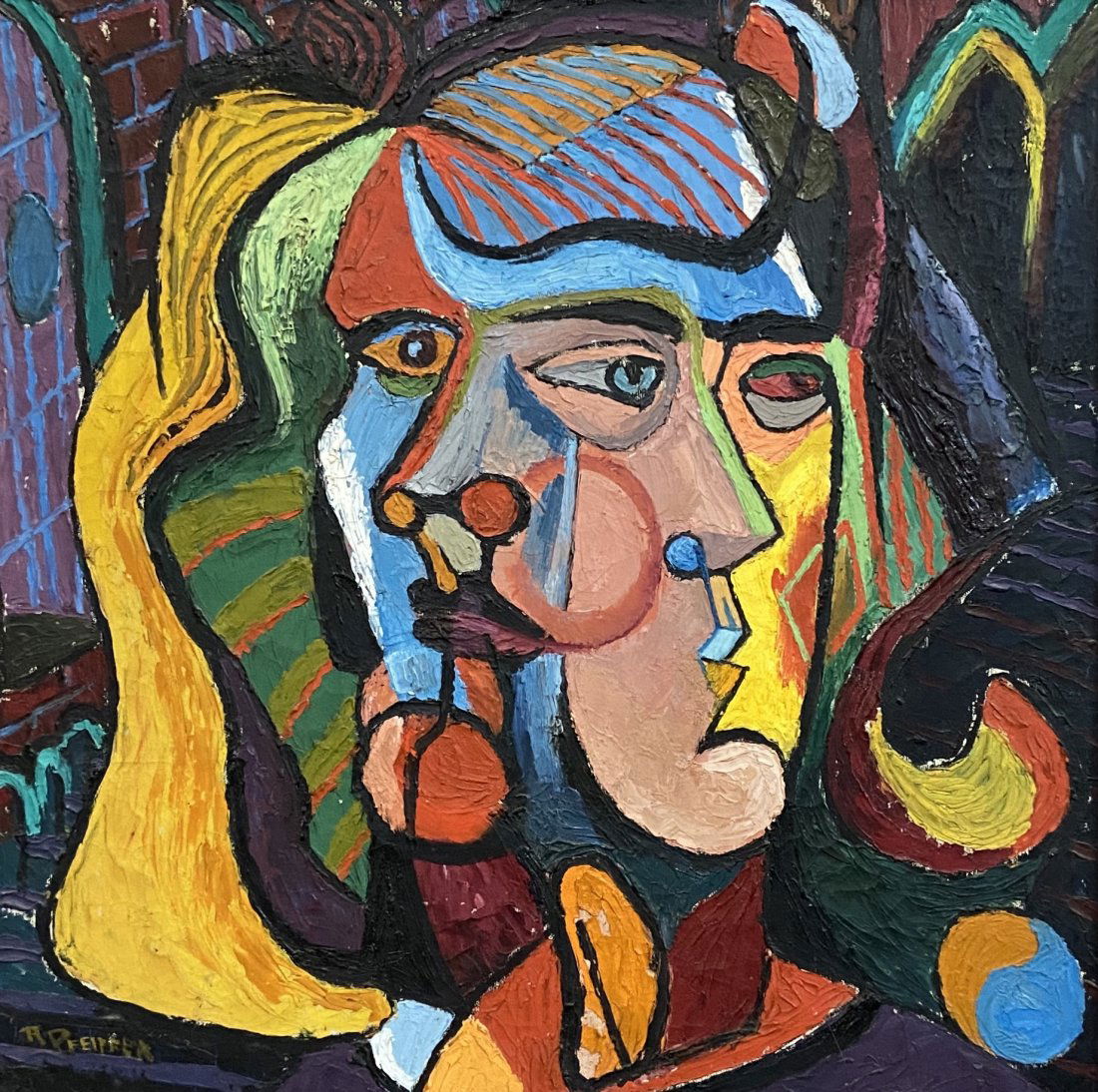 Mid-Century Modern Cubist Abstract, Signed (1 of 4)