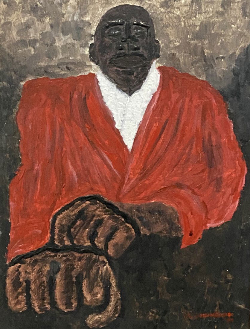 1970's Black Folk Art, Portrait, Signed: Oil on board 11 x 14, 19 x 22 in (framed)