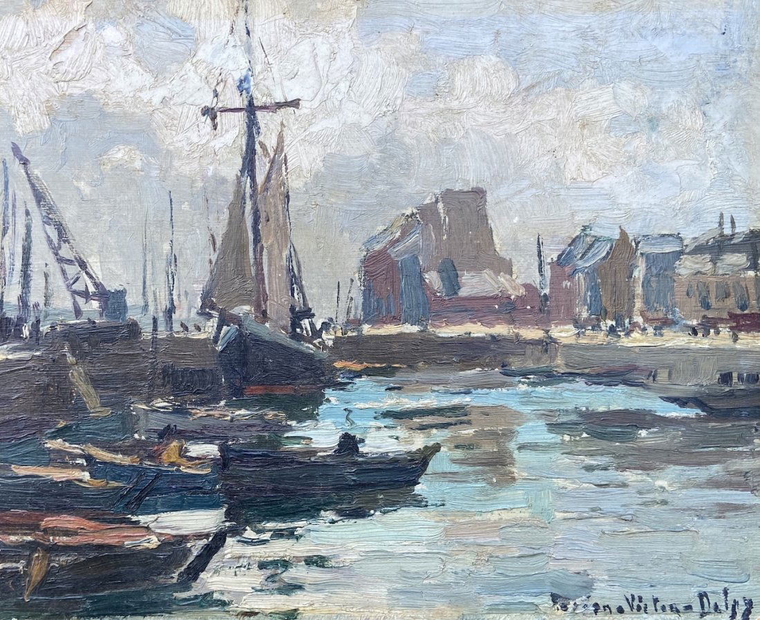 French Impressionist Harbor Scene, Illegible Signature (1 of 5)