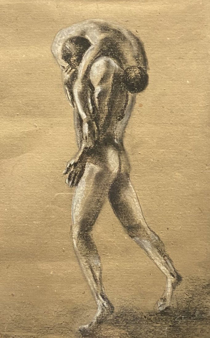 Early Modernist Drawing, Signed, New Delhi India Tag (1 of 5)