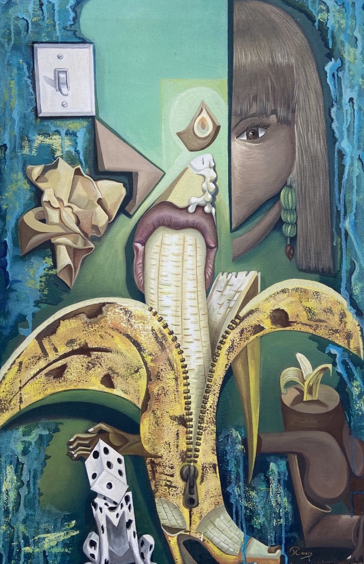 Cuban Surrealist Erotica, Signed: Oil on canvas 24 x 36 in
