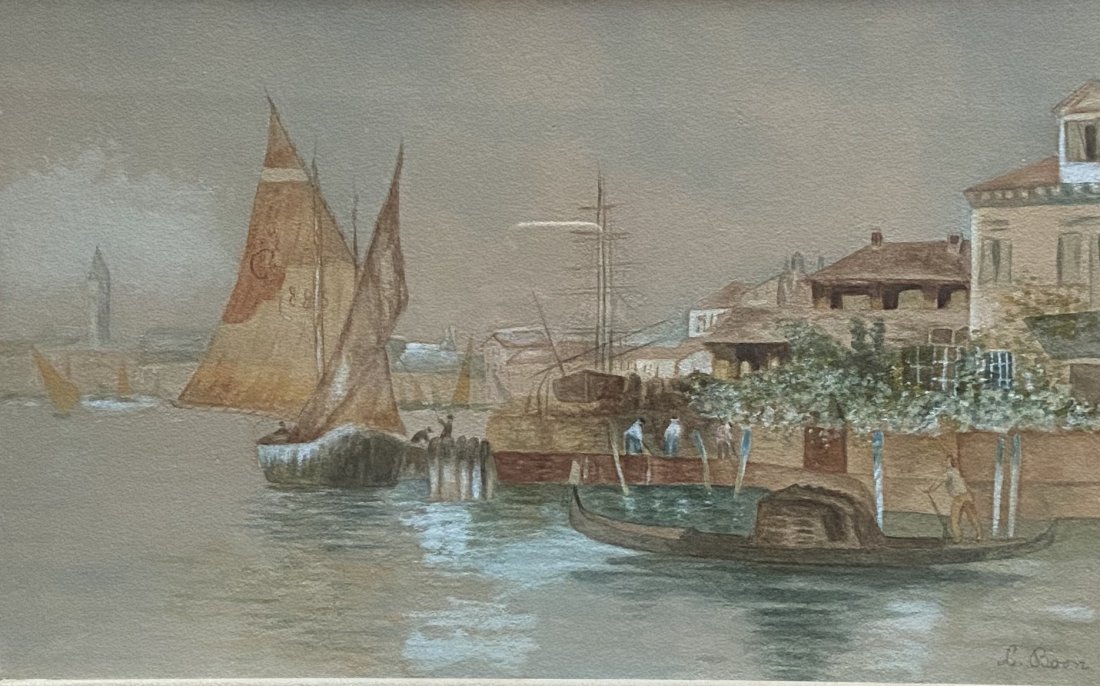 19th Century Turkish Harbor Scene, Signed Watercolor (1 of 4)