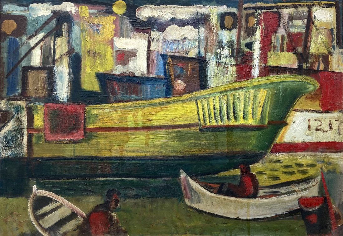 Modernist Massachusetts Harbor Scene, Signed 1960 (1 of 4)