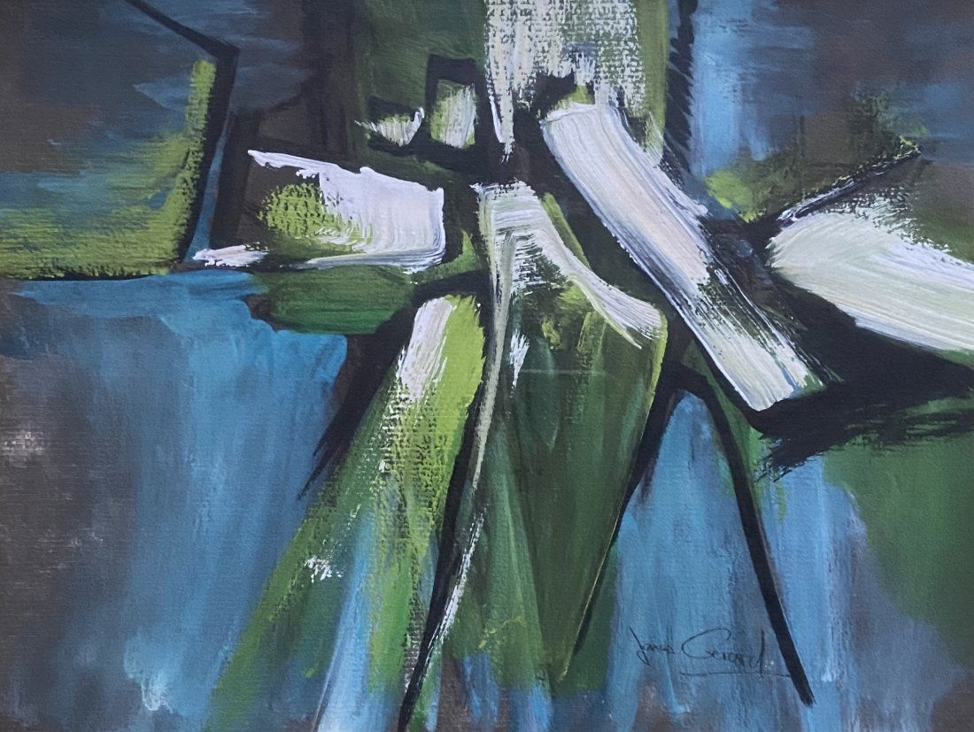 JONAS GERARD (b. 1941, North Carolina) Abstract: Acrylic on paper 8 x 10 in, 16 x 20 in. (framed). From askart.com:Jonas Gerard was born in Casablanca, Morocco, in 1941. He began his artistic career on the streets of New York City and spent many dec