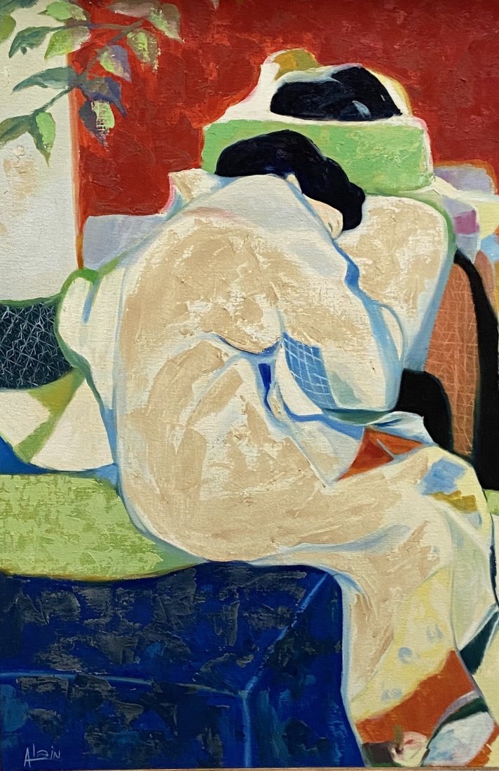 DANIEL "ALAIN" BRUSTLEIN (1940-1996, French): Modernist oil on canvas 24x36, 30 x 42in framed