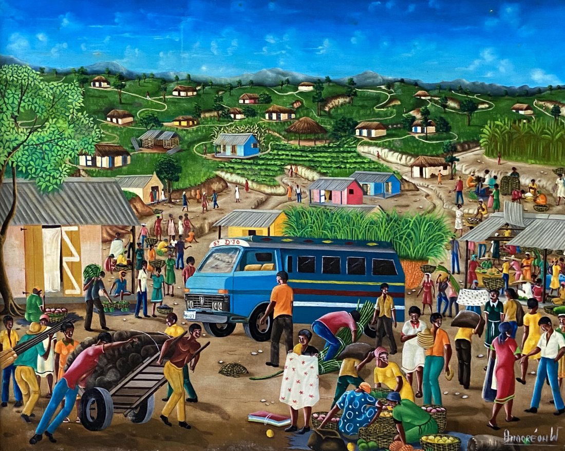 WILSON ANACREON (20th c, Haiti) Village Scene (1 of 4)