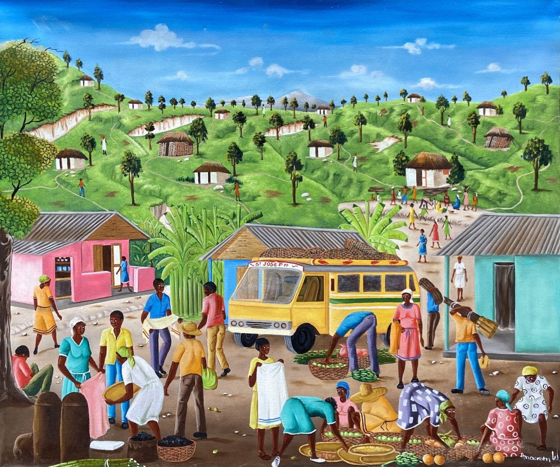 WILSON ANACREON (20th c, Haiti) Village Scene (1 of 4)