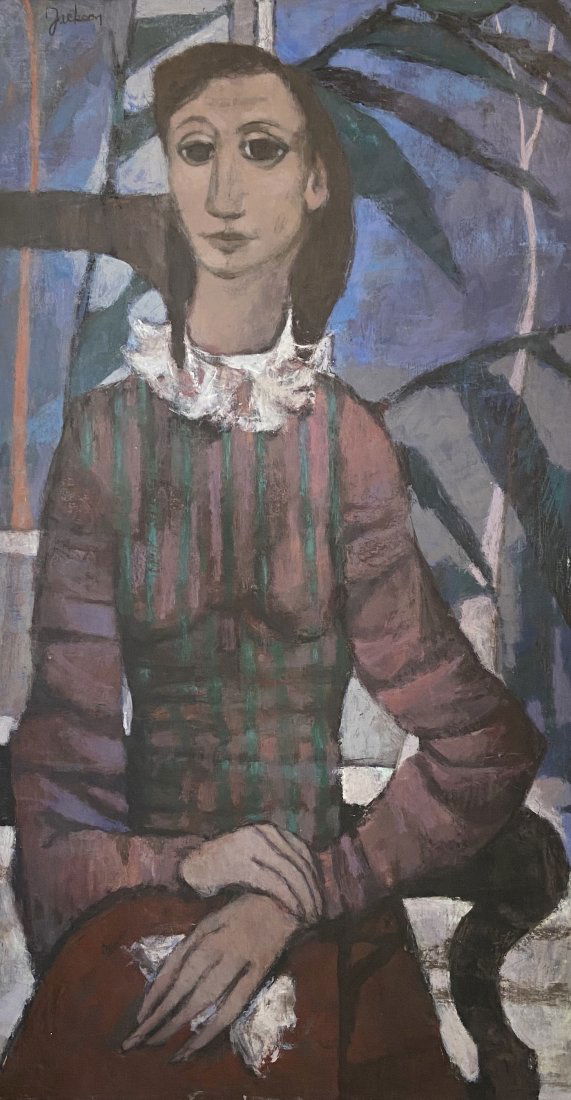 Modernist Portrait Style Of Levier, Signed Jackson: Similar is style to Charles Levier. Oil on canvas 26 x 48 in, 33 1/2 x 55 1/2 in