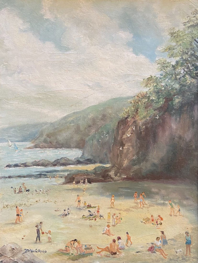 Impressionist English Beach Scene Of Bathers, Signed (1 of 4)
