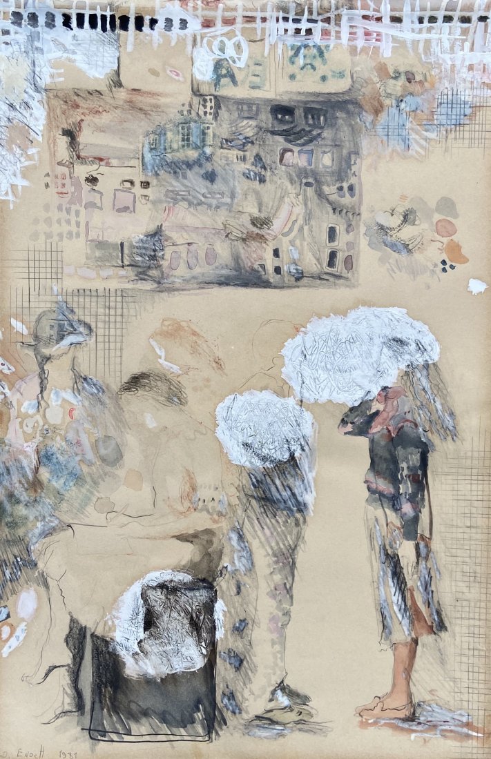 DINA ENOCH (b. 1946, Israeli) Modernist: Watercolor and graphite on paper 15 x 22 in