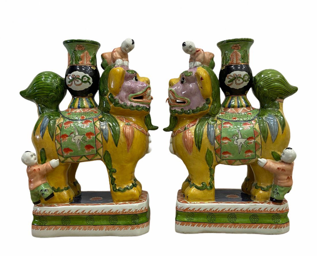Pair Of Oriental Ceramic Foo Dogs (1 of 6)