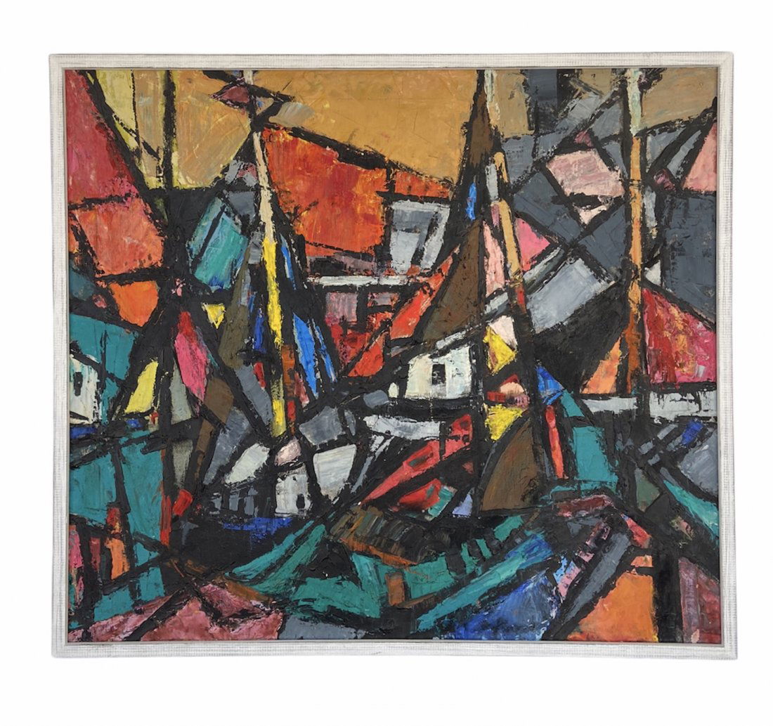 Mid-Century Modern Harbor Scene, Signed (1 of 3)