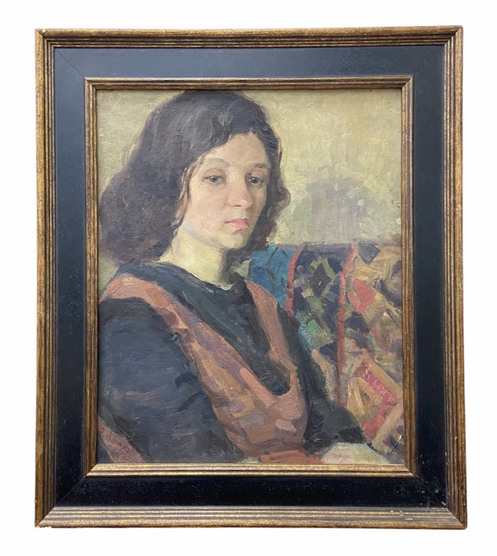 EDOUARD EFANOV (b.1938, Russia) Portrait: Oil on board 18 1/2 x 22 1/2 in, 24 x 28 in. (framed)