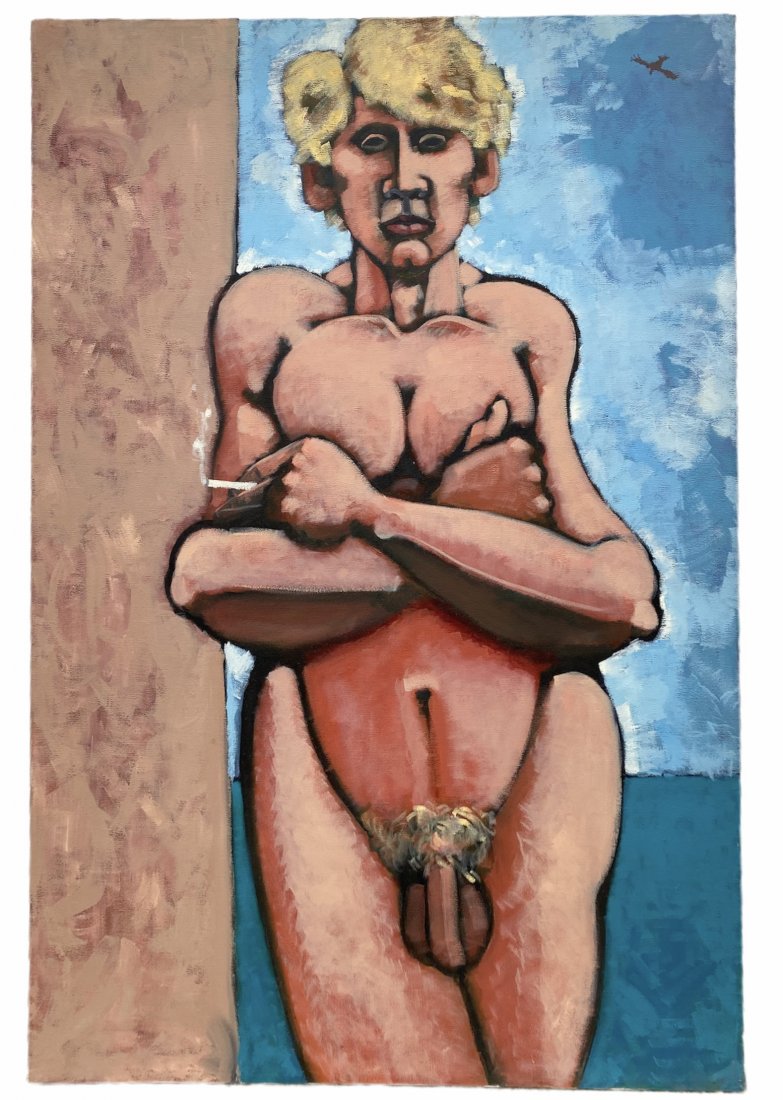 BRIAN REDDY (20th, Amer) 1980's Surrealist Male Nude: Oil on canvas 24 x 36 in