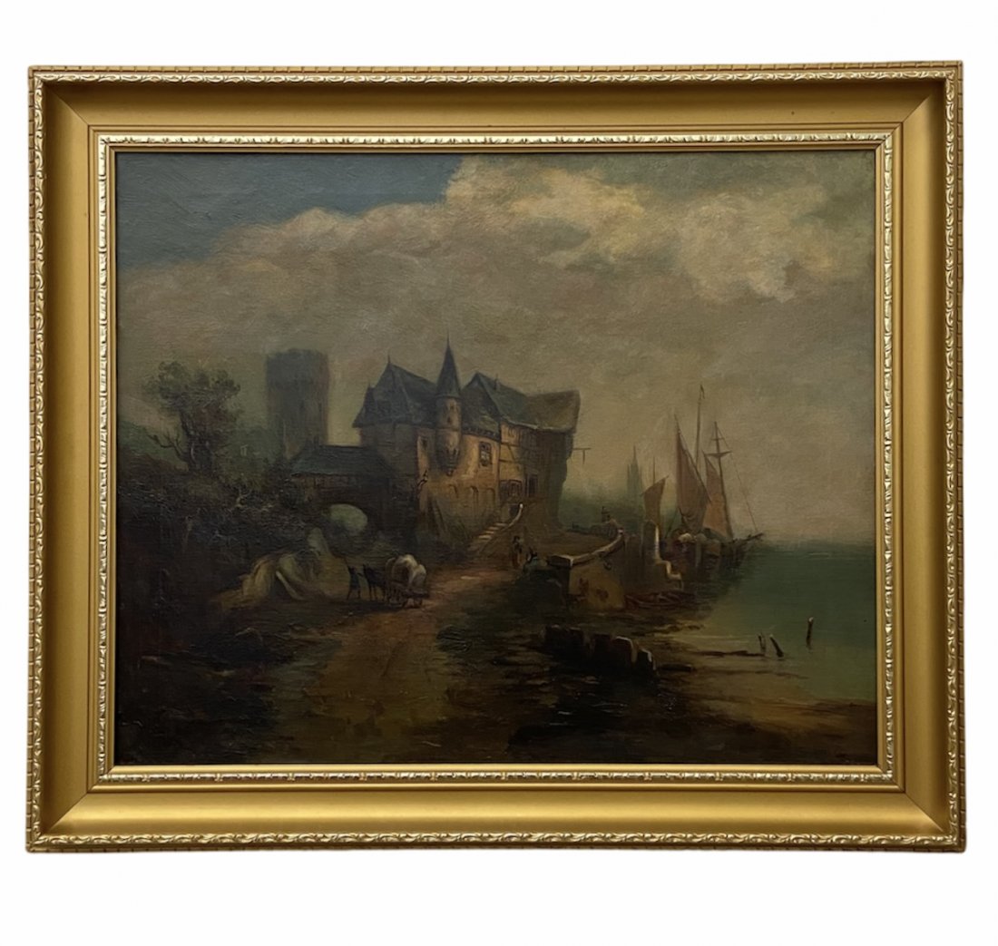 19th Century French Barbizon School Landscape: Oil on canvas 22 x 27 in, 27 1/2 x 32 1/2 in (framed)