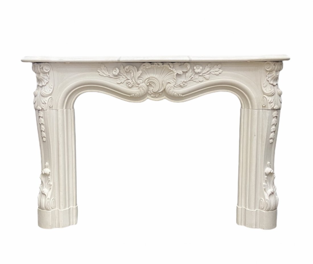 French Style Fireplace Surround w Marble Insert & Logs (1 of 5)