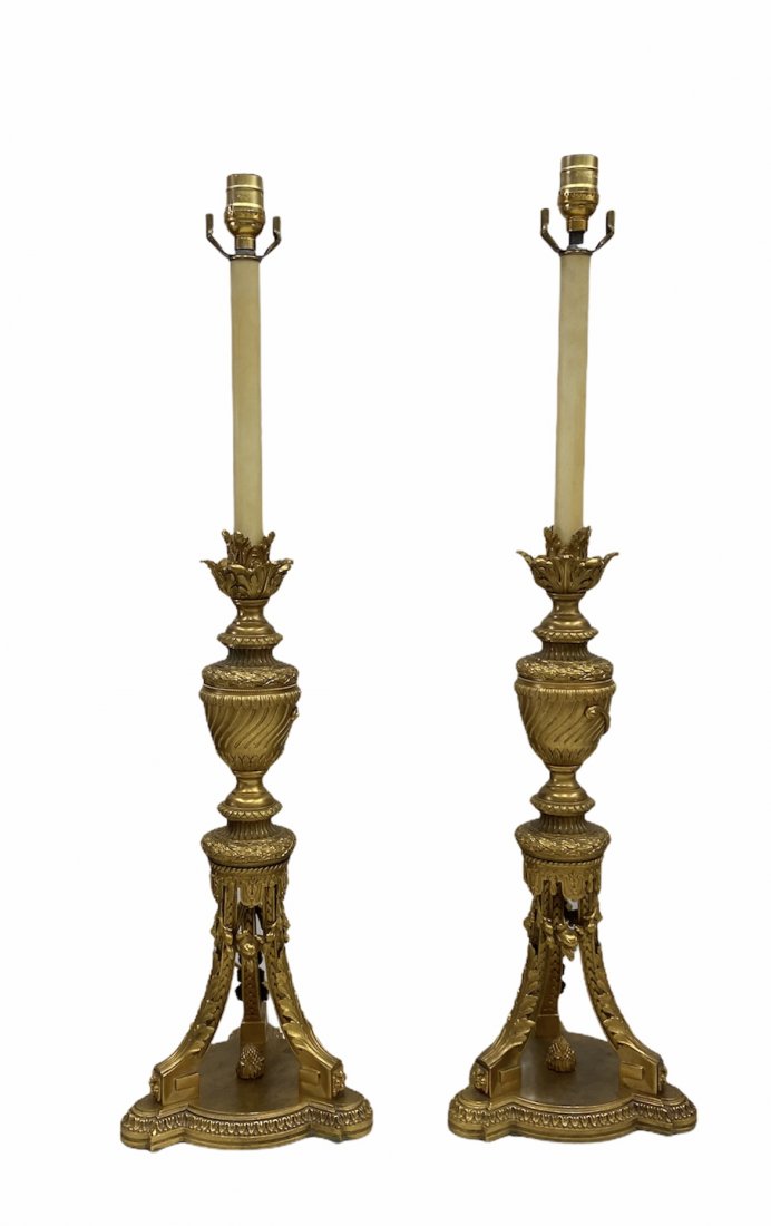 French Neoclassical Gilt Bronze Lamps Fluted Urns (1 of 3)