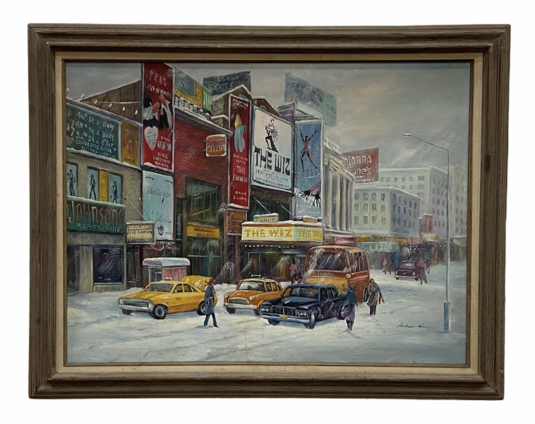 Beautiful Broadway New York City Winter Scene, Signed (1 of 3)