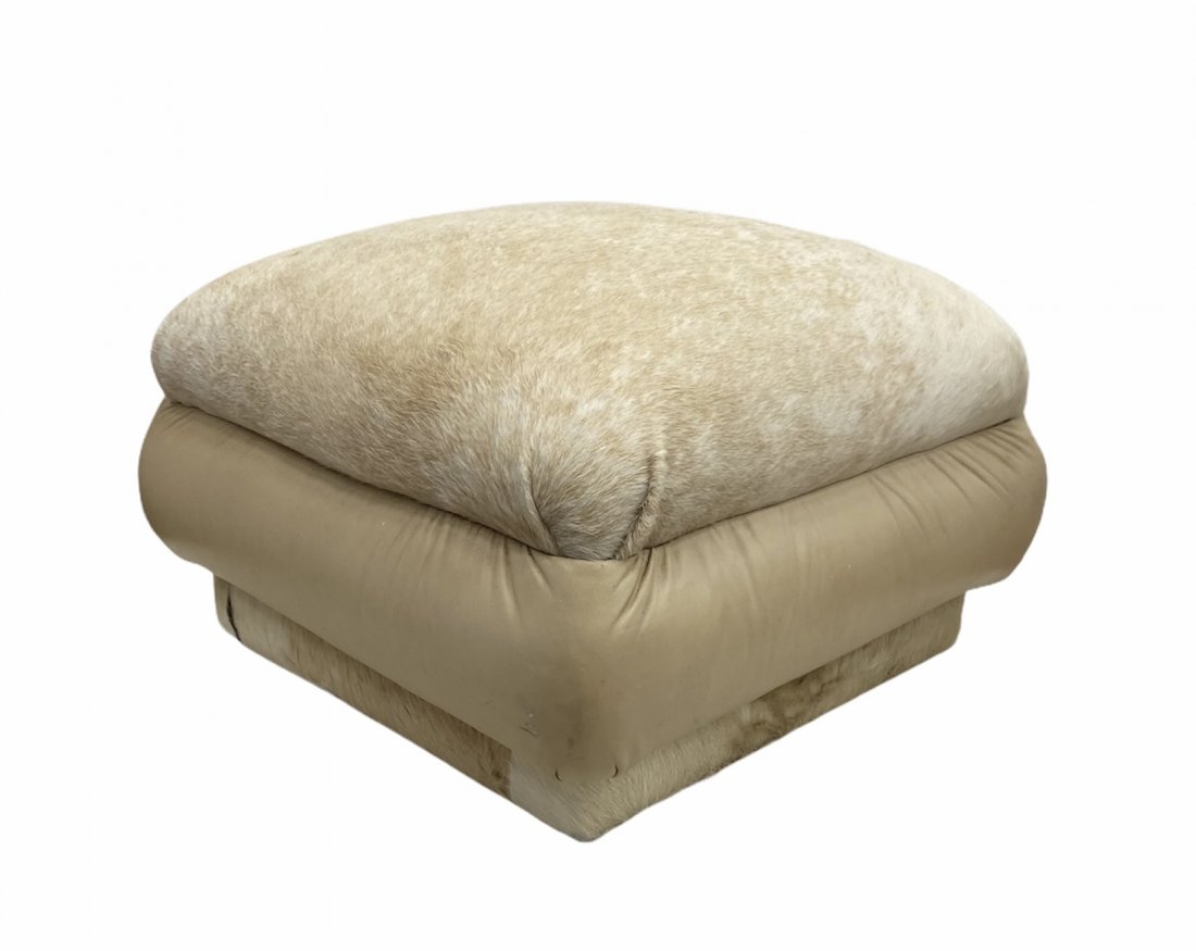 Mid-Century Modern Leather & Cowhide Ottoman (1 of 5)