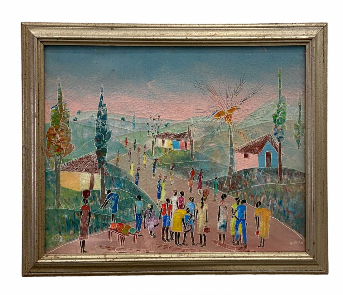 Modernist Haitian Village Scene, Signed (1 of 4)