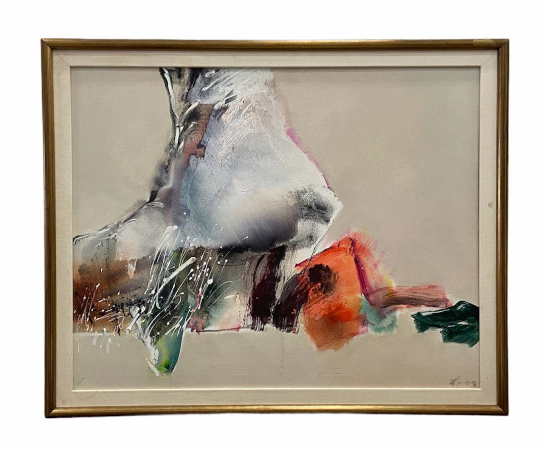 Large 1980's Abstract Painting, Illegible Signature (1 of 3)