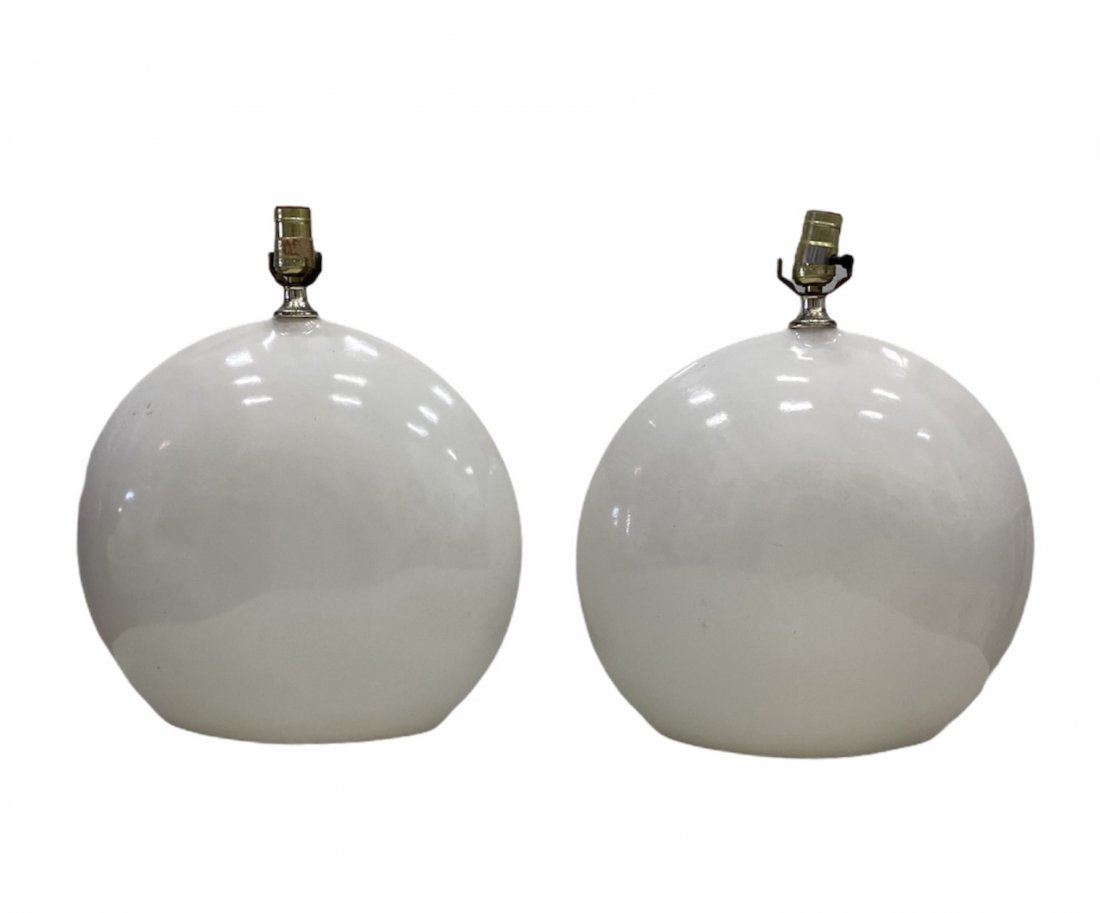 Mid-Century Modern Rounded White Ceramic Table Lamps (1 of 2)