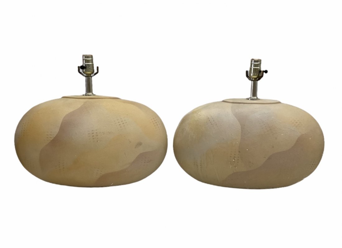 Mid-Century Modern Beige Tones Ceramic Table Lamps (1 of 2)