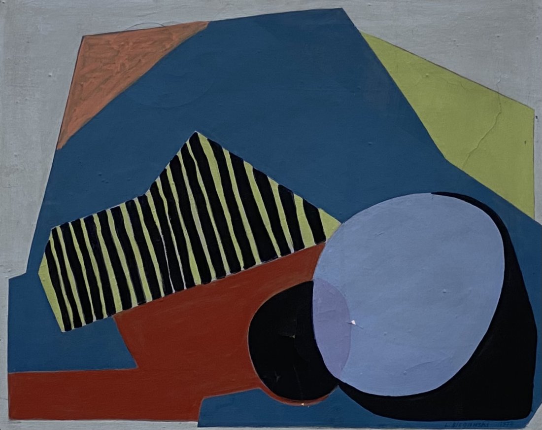 1970's Modern Cubist Abstract Signed Bieganska: 24 x 30 in