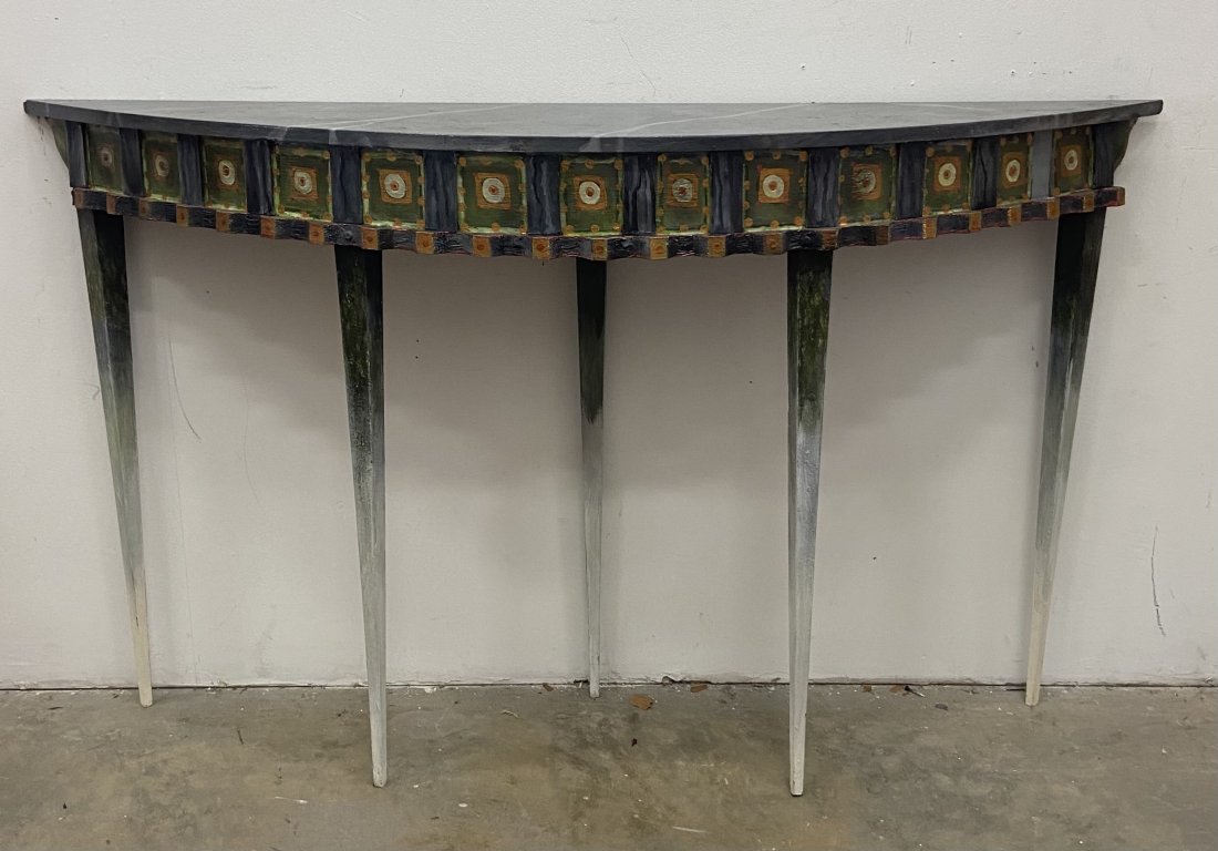 Artist Signed Decorative Painted Wood Console Table (1 of 4)