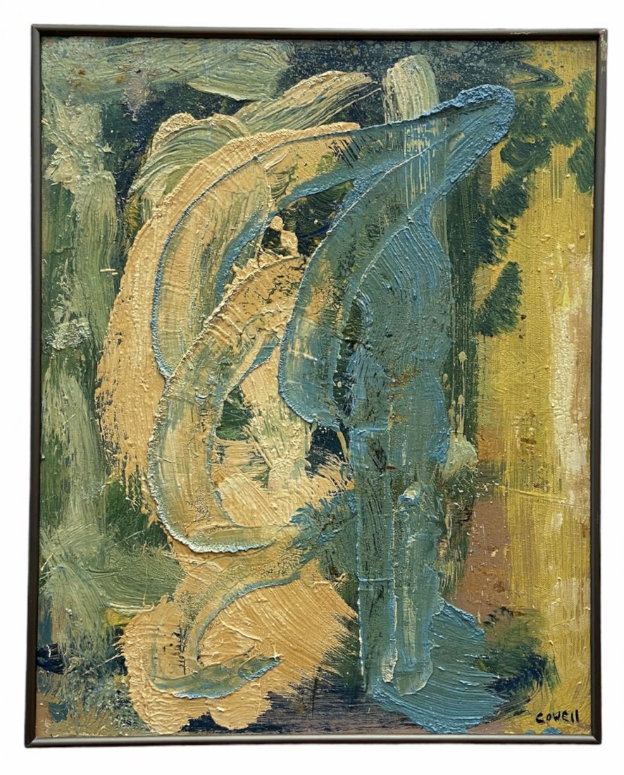 JEFF COWELL (20th c, American) She's A Dancer: Abstract. Oil on board 16 x 20 in