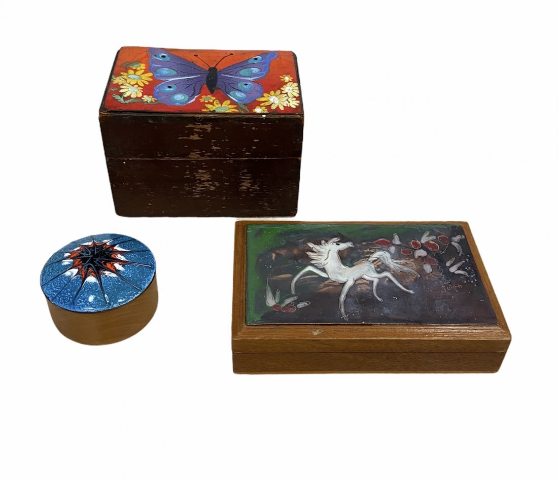 Lot Of 3 Vintage Enameled Boxes (1 of 5)