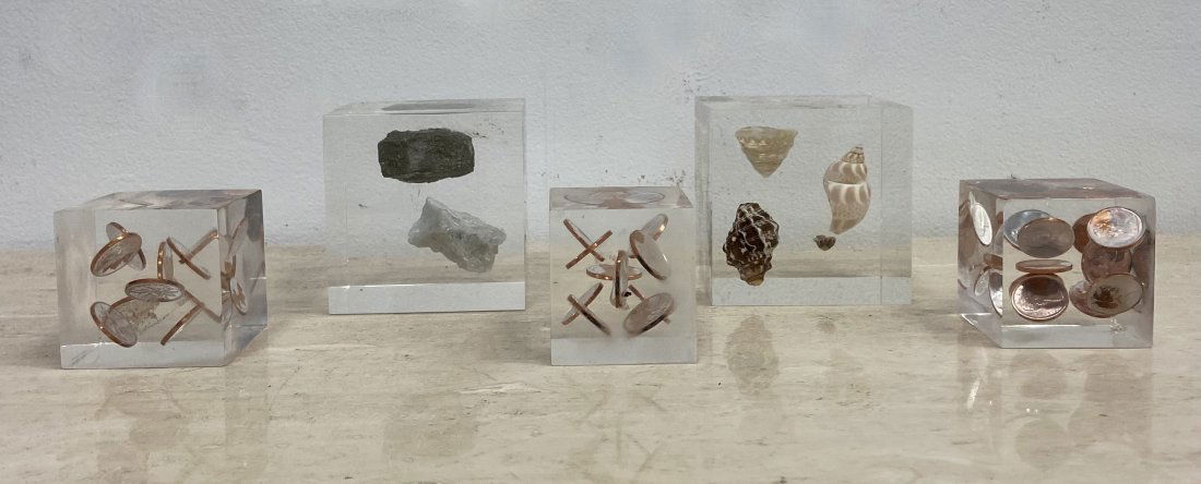 1970's Lucite Paperweights, Pennies & Shells (1 of 2)
