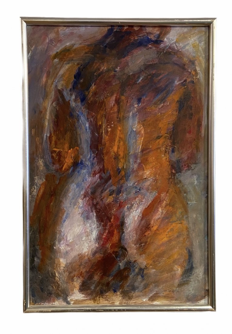 Mid-Century Modern Abstract Expressionist Painting: Oil on masonite 24 x 16 in