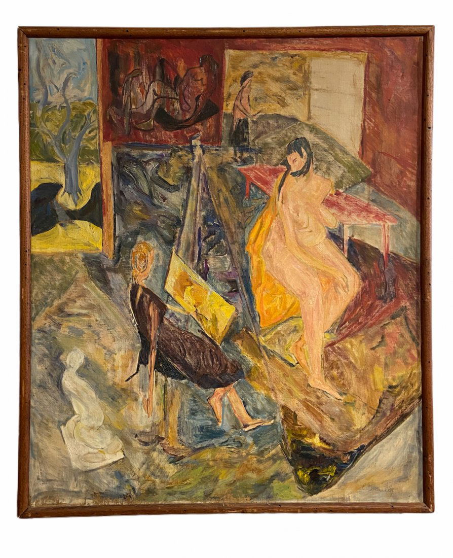 Mid-Century Modern Nudes In Artist's Studio, Signed (1 of 3)