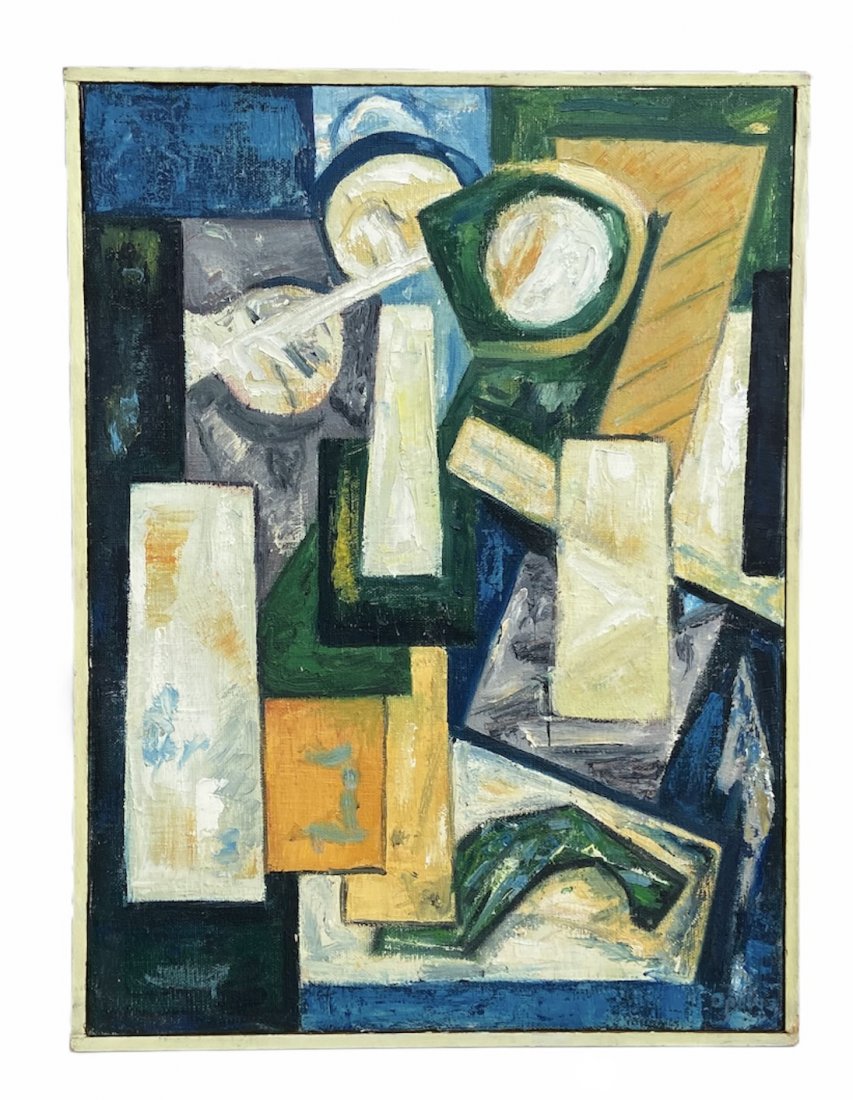 CHRISTINE OPOLOS (b. 1923, Greek American) Abstract: Cubist. Oil on canvas 16 x 12 in