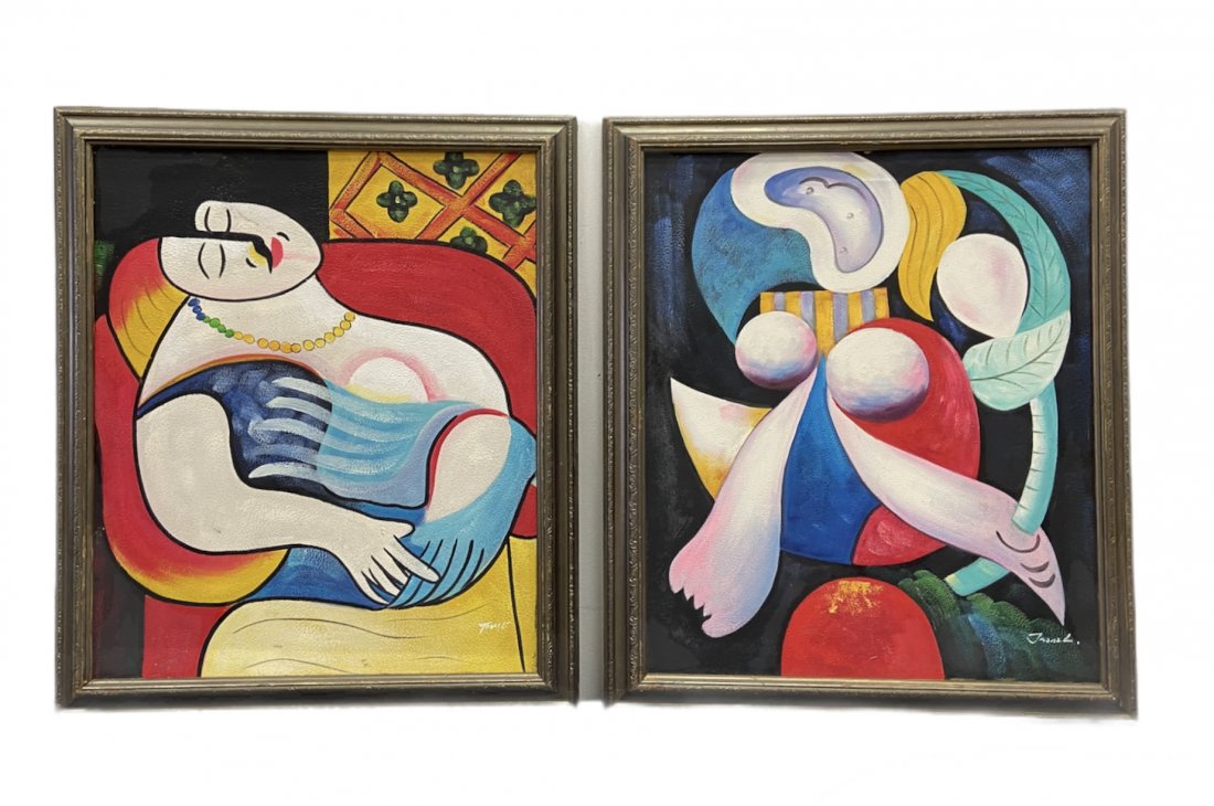 Pair Of Modern Cubist Paintings, Signed (1 of 3)