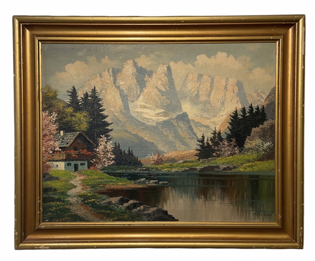 Impressionist Landscape Of The Italian Alps, Signed: Oil on canvas 26 x 20 in, 31 x 25 in (framed). *Located and shipped from our Margate City, NJ location