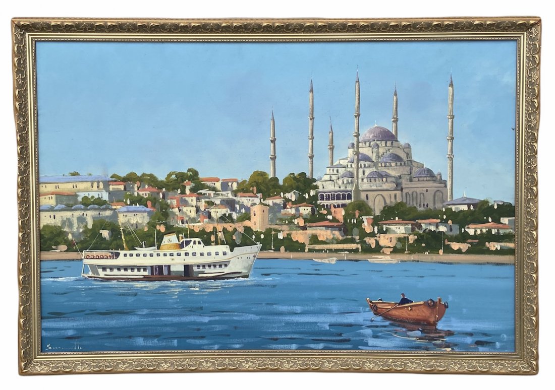 Impressionist Scene Of Blue Mosque, Istanbul, Signed: Oil on canvas 35 1/2 x 23 1/2 in., 38 1/2 x 26 1/2 in. (framed). *Located and shipped from our Margate City, NJ location