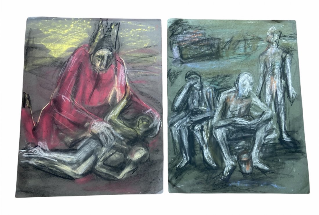 BARBARA YETERIAN (20th c, American) Armenian Genocide: Pair of pastels on paper 24 x 18 in