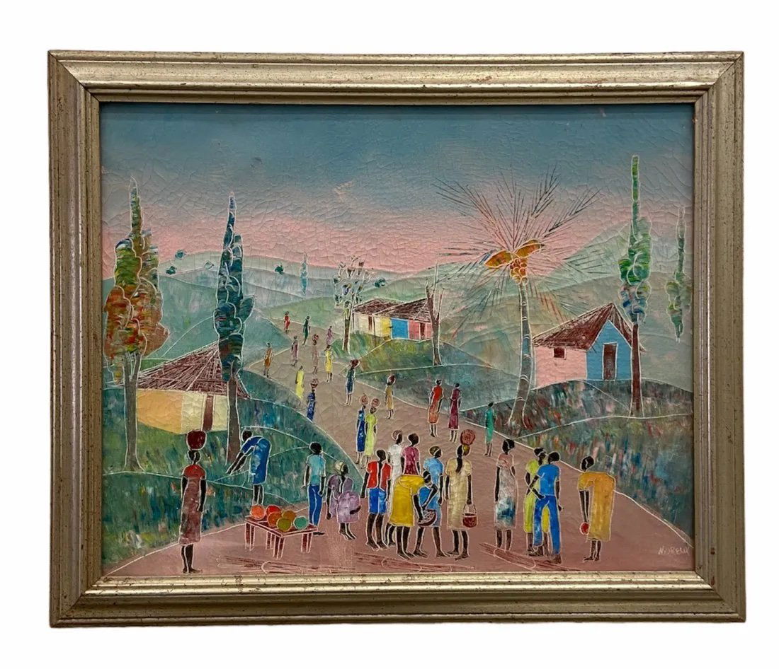 Modernist Haitian Village Scene, Signed (1 of 4)