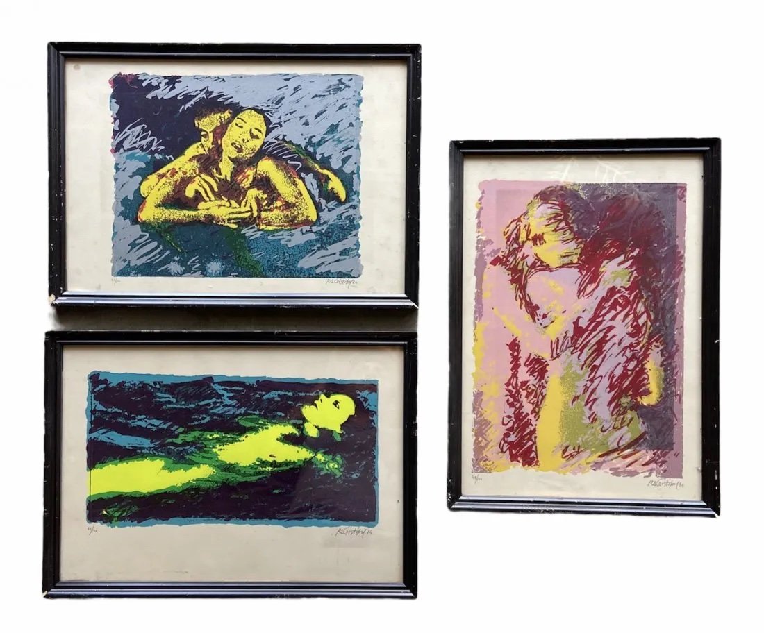 Lots Of 3 Pencil Signed 1980's Erotic Lithographs: Pop art. 21 x 15 in (framed)
