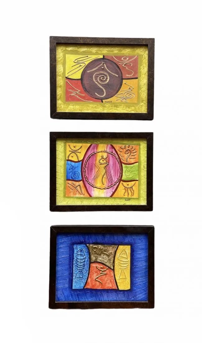 Set Of 3 Signed Latin American Colorful Abstracts (1 of 2)