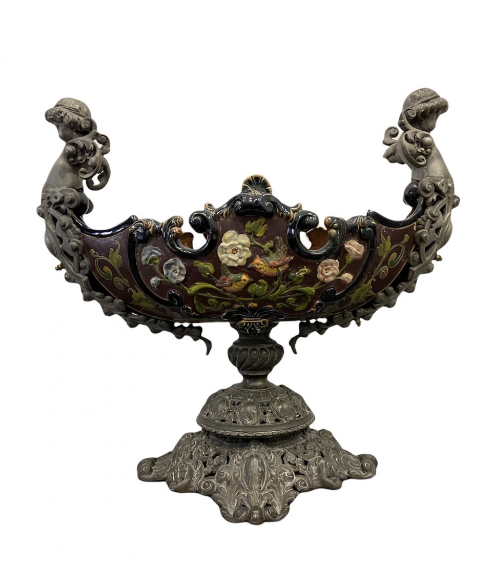 19th Century Italian Ceramic Compote w/ Putti (1 of 7)