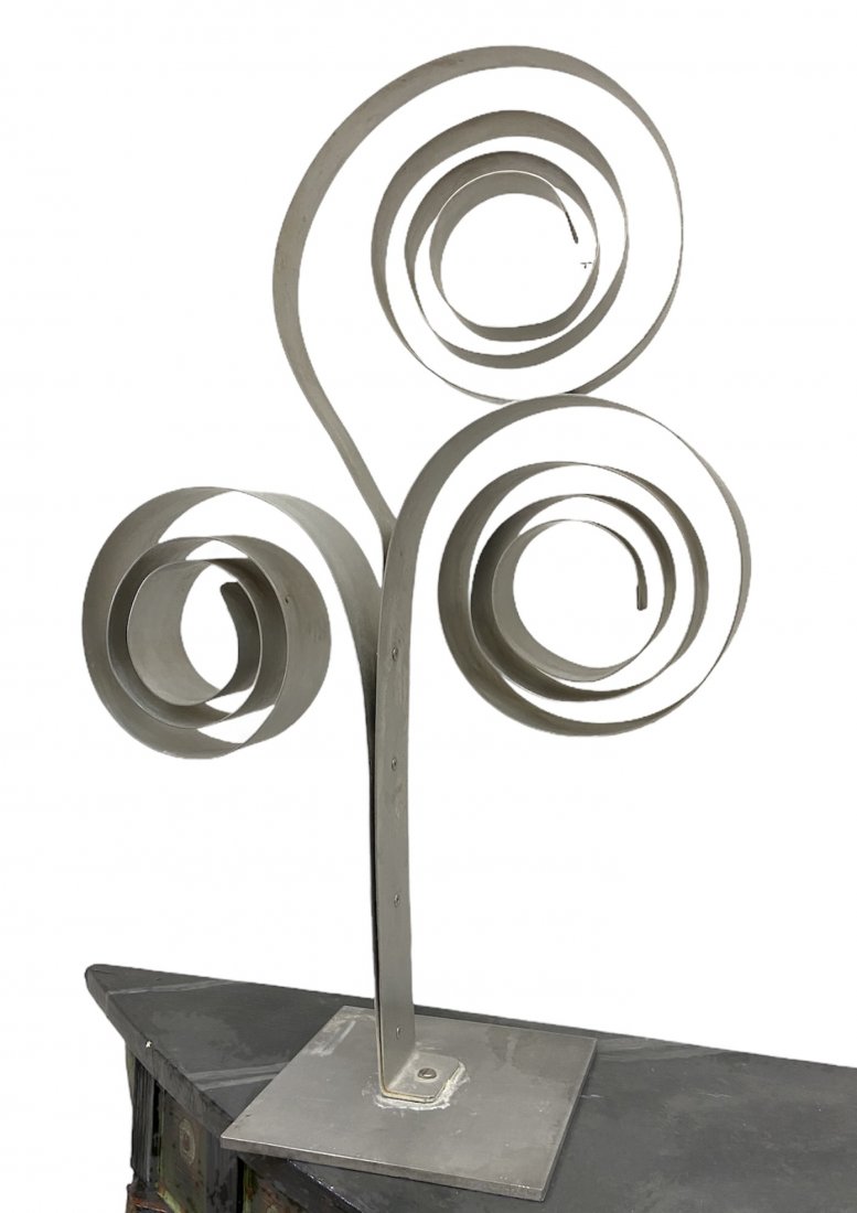 1970's Mid-Century Modern Metal Sculpture, Signed: 21 1/2 in high, 14 in widest