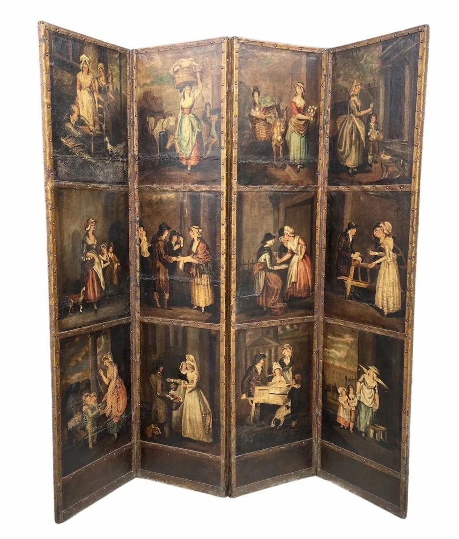 18th Century Painted English Screen "Cries Of London" (1 of 9)